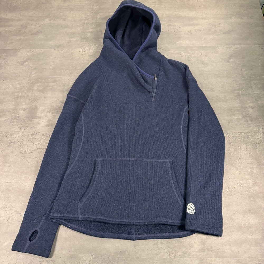 Stio Sweetwater Fleece Hoodie Womens Small Navy Blue Pullover Side Zip Mock
